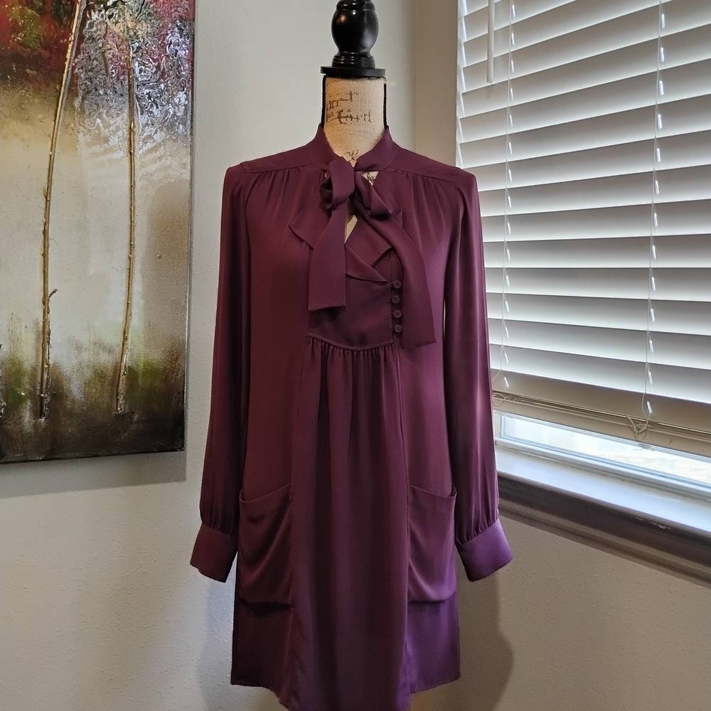 BCBGMaxAzria Elegant Long Sleeve Dress in Deep Purple